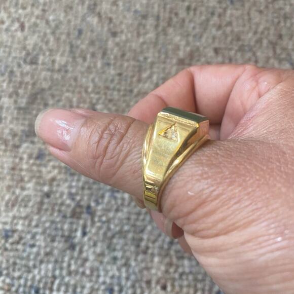 Vintage sterling silver gold plated men rectangle jade crystal statement ring - Picture 4 of 7